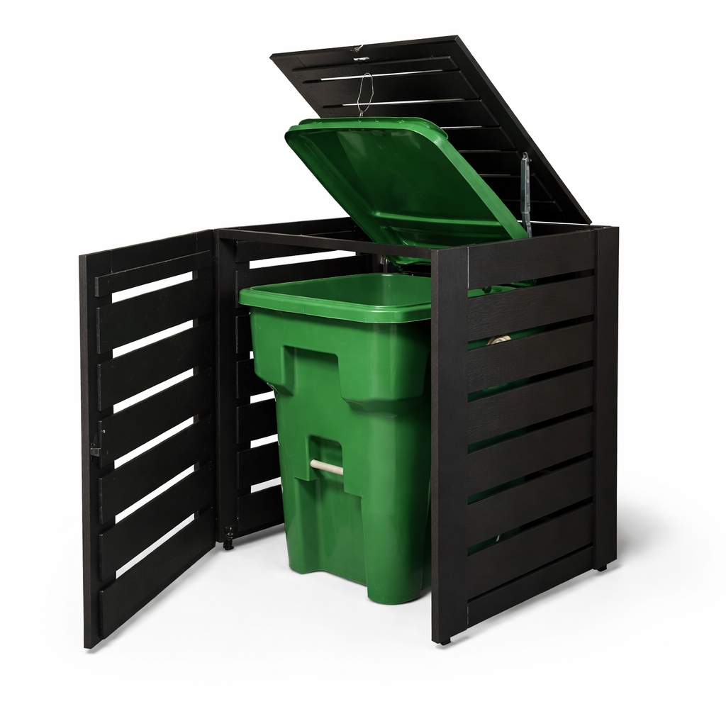 Single enclosure side angle with trash can